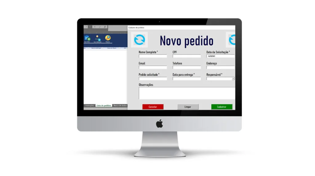 Mockup da Ferramenta de Cadastro e Controle de Pedidos